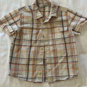 Old Navy Beige Plaid Short-Sleeve Button-Down Shirt
